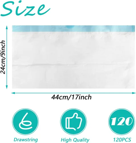 Vista 2 de Paquete de 120 forros para silla de orinal con cordón, bolsas desechables para asiento de inodoro de entrenamiento para niños pequeños