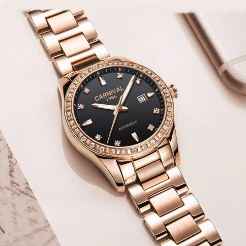 Vista 3 de TEINTOP Carnival Reloj mecánico automático para mujer con correa de acero inoxidable