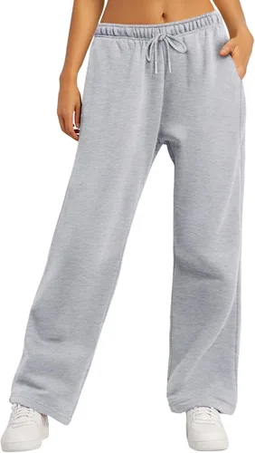 Vista 2 de Winioder Pantalones deportivos de pierna ancha para mujer, elásticos, de cintura alta, holgados, para adolescentes, niñas, pantalones deportivos