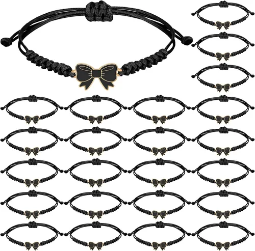 Vista 9 de Liliaafar Paquete de 24 Pulseras de Cuerda de Trenza de Lazo Coqueta, Regalo a Granel, Pulseras Ajustables de Cuerda Trenzada para Animadoras, Ideal
