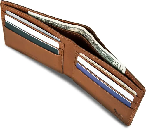 Vista 6 de Eddie Bauer Men's Rugged Leather Bifold Wallet Money Clip RFID Protection ID Window Genuine Leather EDC