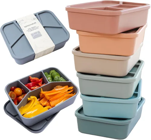 Vista 10 de Spoondrift Lonchera Bento de silicona 100% ecológica de grado alimenticio, a prueba de fugas, para niños y adultos, 4 compartimentos, elige entre 6