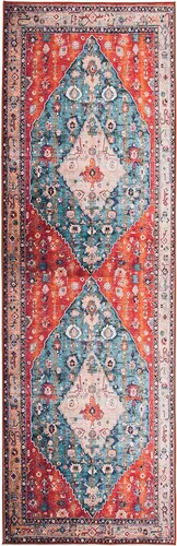 Vista 3 de SAFAVIEH Alfombra lavable Tucson Collection - 2 pies 6 pulgadas x 4 pies, beige y azul, antideslizante y fácil de limpiar, ideal para sala de estar