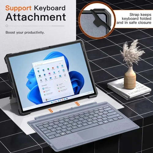 Vista 4 de MoKo Funda para Microsoft Surface Pro 7 Plus/Pro7/Pro 6/Pro 5/Pro 4/LTE - Funda resistente todo en uno con soporte para bolígrafo, funda protectora
