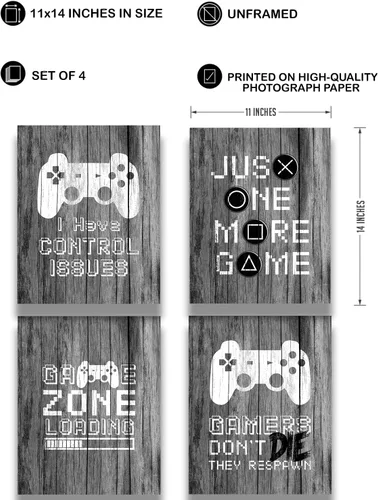 Vista 3 de Decoración de sala de juegos para niños, cosas geniales para tu habitación, cueva de hombre, dormitorio, sala de juegos y bar, juego de 4 accesorios