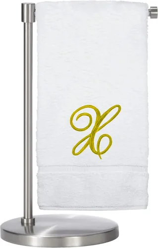 Vista 156 de Script R - Toalla de baño con monograma, regalo personalizado, 27 x 54 pulgadas, juego de 1 toalla bordada con texto dorado, 100% algodón turco Navy
