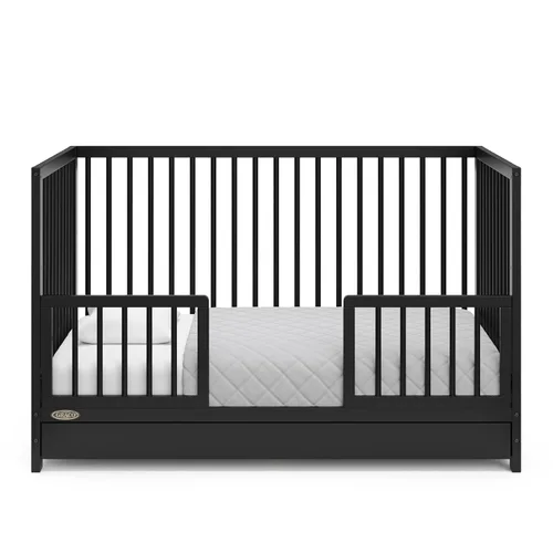 Vista 4 de Storkcraft & Graco - Kit de barandilla de seguridad para niños pequeños con tacos (negro) – Certificado GREENGUARD Gold, convierte la cuna