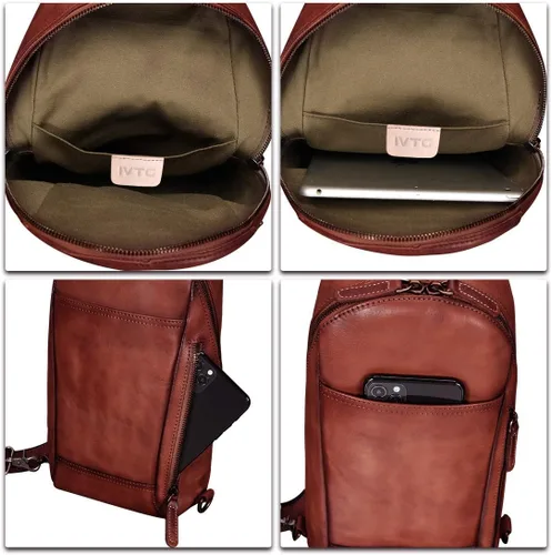 Vista 7 de IVTG Bolso bandolera de cuero genuino para hombres y mujeres hecho a mano mochila bandolera bolso bandolera bolsa de pecho