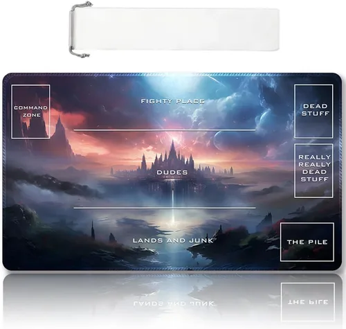 Vista 49 de DAUXID Tapete de Juego MTG Cosido Premium con Zonas y Respaldo de Goma Antideslizante, Tapete de Juego TCG para MTG y Otros Juegos de Cartas, Diseño
