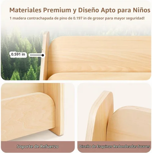 Vista 8 de OOOK Estantería infantil de 4 niveles, estantería frontal de madera