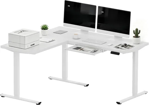 Vista 35 de SANODESK - Escritorio de pie en forma de L, altura ajustable, escritorio de esquina eléctrico, mesa de computadora ajustable de 63 x 48 pulgadas