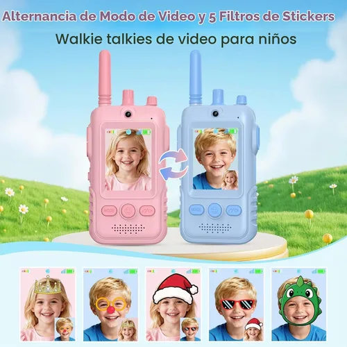 Vista 7 de Walkie Talkies de video recargables para niños: 1.5 veces más duración de Rosado/Azul
