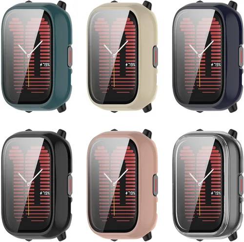 Vista 3 de Paquete de 6 fundas rígidas de policarbonato con protector de pantalla de vidrio templado compatible con Amazfit Active Smart Watch Bumper Guard 6