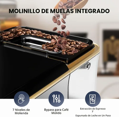 Vista 5 de Máquina de café espresso súper automática de 20 barras con espumador de leche, cafetera de café helado de grano a taza totalmente automática de café