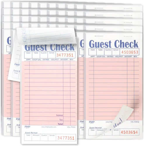 Vista 27 de FMP Brands Libros de Comprobantes de Huéspedes para Meseros, Papel de Blocs de Notas para Meseros, Total 250 Hojas (5 Blocs), Azul con Recibo