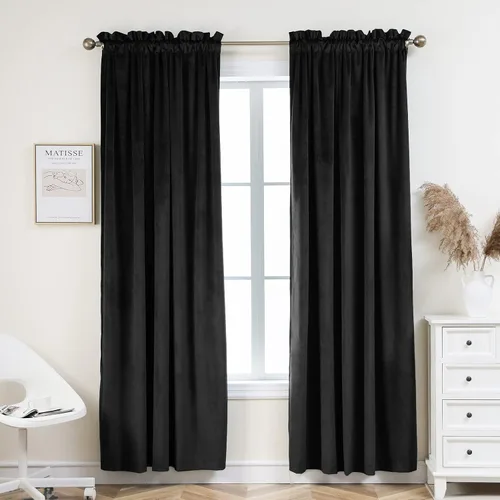Vista 14 de PLEASANT BOULEVARD Cortinas de terciopelo [2 paneles] elegantes para sala de estar, dormitorio, cuarto de bebé, cortinas para oscurecer la Beige