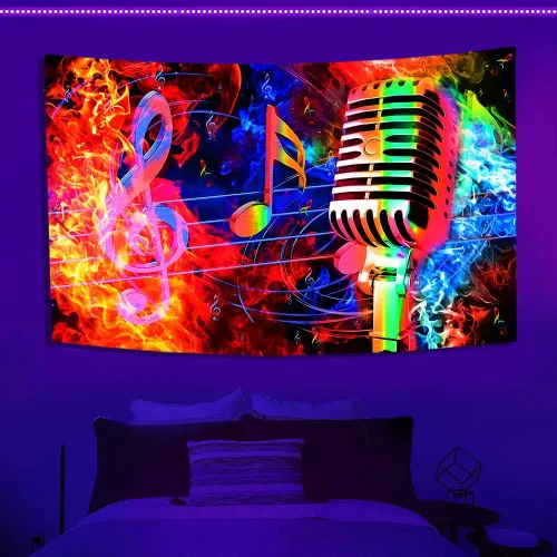 Vista 4 de TPMDFC Tapiz musical UV con luz negra, nota musical reactiva, tema fresco, tamaño pequeño, 40 pulgadas, 30 pulgadas, tapices colgantes de pared