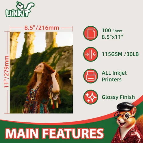 Vista 2 de Uinkit 100 hojas 115 g/m² Papel fotográfico 30 lb Muy delgado Papel para volantes Papel fotográfico brillante 8.5x11 de un solo lado Papel