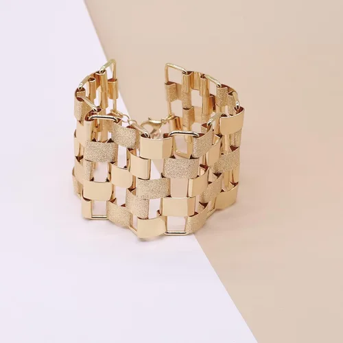 Vista 5 de HSQYJ Pulsera bohemia con eslabones geométricos, a la moda, elegante, brillante, explosión de arena, pulseras anchas para mujer, accesorios