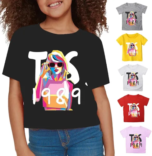 Vista 3 de Camisetas para niños, camiseta de manga corta con estampado gráfico y cuello redondo para niñas pequeñas y grandes y niños