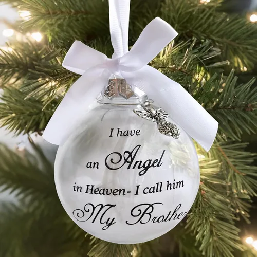 Vista 9 de Adornos de bola para árbol de Navidad, bola de plumas transparente, adorno conmemorativo de ángel, tengo un ángel en el cielo, lo llamo papá