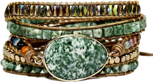 Vista 9 de Women Boho Wrap Bead Bracelet,Imperial Jasper Stone Bracelet Jewelry Gifts Beige
