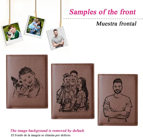 Vista 3 de Fudeeluyee Carteras personalizadas para hombre, con foto grabada, monograma, carteras personalizadas para hombre con foto grabada, bolso de cuero