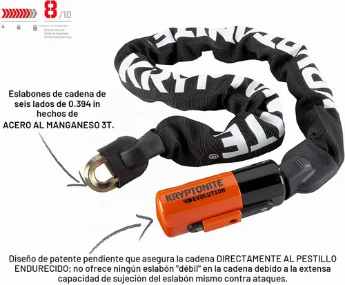 Vista 2 de Kryptonite Evolution 1090 - Candado de cadena para bicicleta, 3 pies, seguridad de acero de 0.394 in