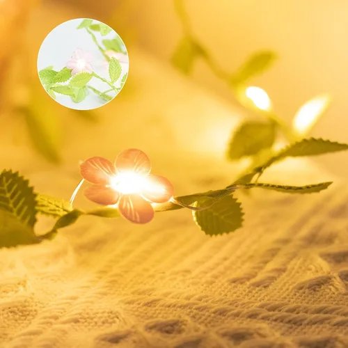 Vista 8 de Vigdur Paquete de 2 Luces de Vid – Cadena de luces de hiedra de hojas pequeñas con 48 luces de flor de cerezo alimentadas por batería, impermeables