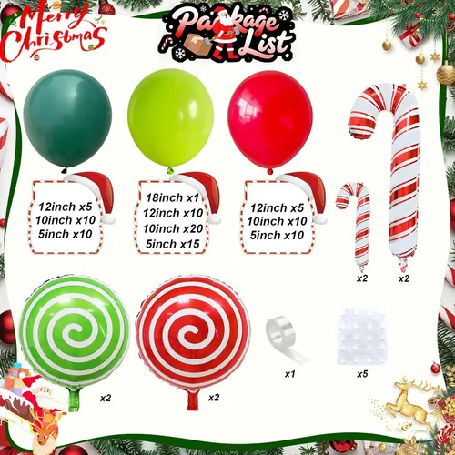 Vista 3 de Kit de guirnalda de arco de globos de Navidad, decoración de fiesta Rojo y verde