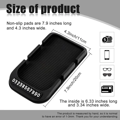 Vista 2 de Soporte para teléfono celular para tablero de automóvil, almohadilla antideslizante de doble ranura con bandeja de silicona para placa de número