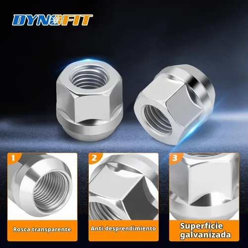 Vista 4 de dynofit Tuercas de llanta de 1/2 pulgada a 20 compatibles con Ford Ranger Mustang Jeep Grand Cherokee Wrangler, 20 tuercas cromadas de 1/2 x 20