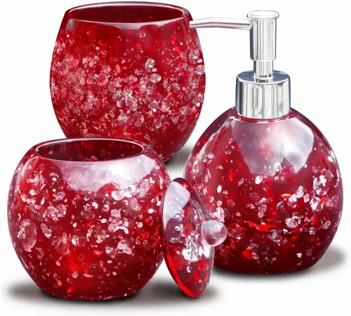Vista 6 de LUANT Juego de accesorios de baño de resina de 3 piezas con dispensador, vaso, soporte de algodón, color verde