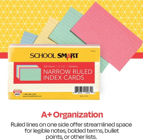 Vista 5 de School Smart Tarjetas de índice con rayas, 3 x 5 pulgadas, colores surtidos, paquete de 100
