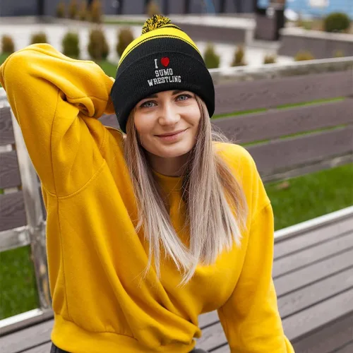 Vista 3 de Beanie Hat for Men & Women I (Love) Sumo Wrestling Red Heart Sports Lovers Martial Arts Winter Hats Acrylic