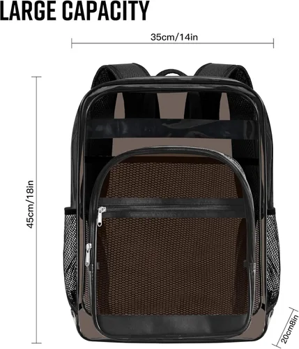Vista 4 de Mochila transparente, mochila grande, mochila transparente de forma resistente, mochilas casuales, A-Negro, Transparente