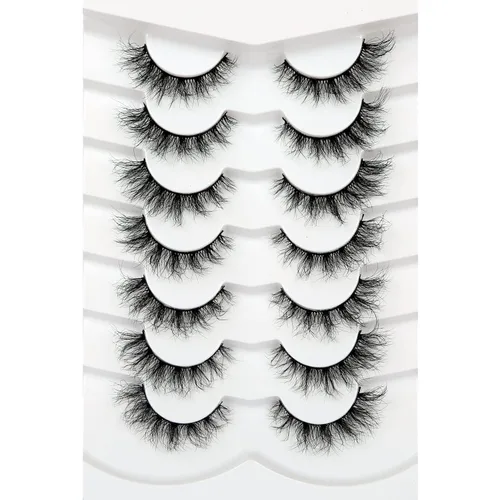 Vista 10 de Pooplunch - Pestañas postizas estilo ojo de gato, extensión de volumen 8D natural, finas, cortas, de visón sintético, tiras de pestañas postizas
