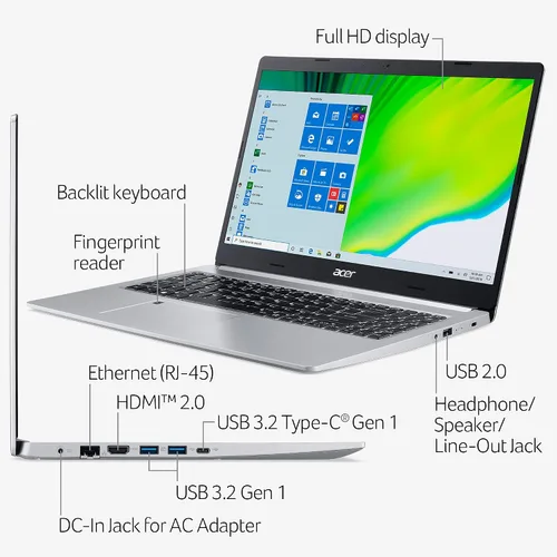 Vista 5 de Portátil Acer Aspire 5 Slim A515-46-R14K, pantalla IPS Full HD de 15.6 pulgadas, procesador portátil de doble núcleo AMD Ryzen 3 3350U, memoria DDR4