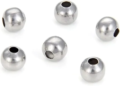 Vista 2 de SJF87-6 - 50 cuentas sueltas de acero inoxidable de grado 304 de 0.236 in (0.24 pulgadas) sin costuras (agujero de 0.079 pulgadas) para manualidades