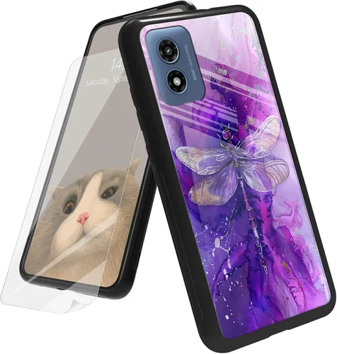 Vista 109 de Funda para Motorola Moto G Play 4G 2024 con protector de pantalla, parte trasera de vidrio templado + funda de silicona suave TPU absorción