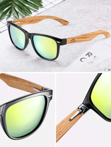 Vista 2 de AMEXI Wood Retro Square Polarized Sunglasses for Men Women 100 UV Blocking Classic Vintage Shades Sun Glasses