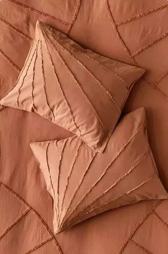 Vista 3 de Juego de funda de edredón de 3 piezas, juego de funda de edredón de algodón copetudo, color terracota, ropa de cama bohemia de lujo, funda