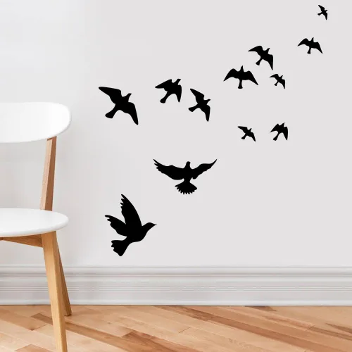 Vista 2 de Calcomanía mural de vinilo extraíble 3D con pájaro negro volador alto al cielo