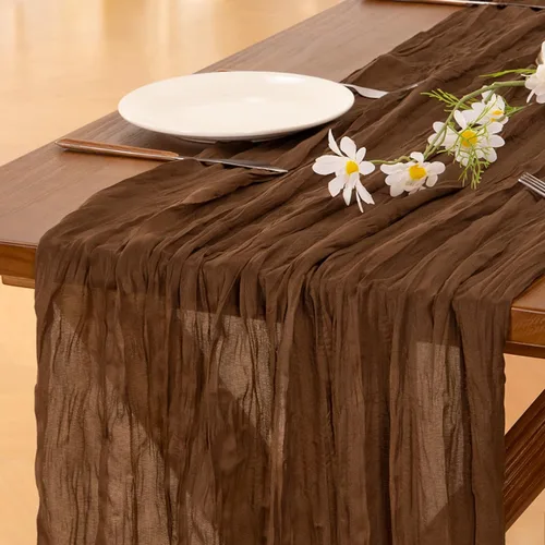 Vista 11 de Socomi - Camino de mesa de gasa, estilo bohemio y rústico, para primavera, Pascua, bodas, fiestas, baby showers y decoración, 120 pulgadas/10 pies