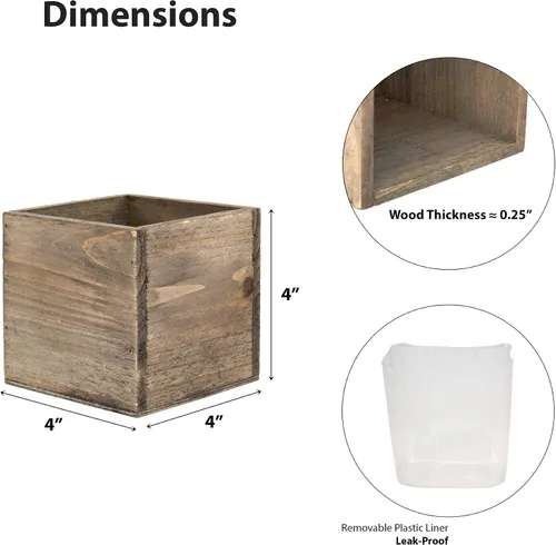 Vista 3 de CYS EXCEL Maceta de cubo con forro de plástico extraíble (4 x 4 x 4 pulgadas) (4 unidades) Múltiples opciones de tamaño para macetas cuadradas