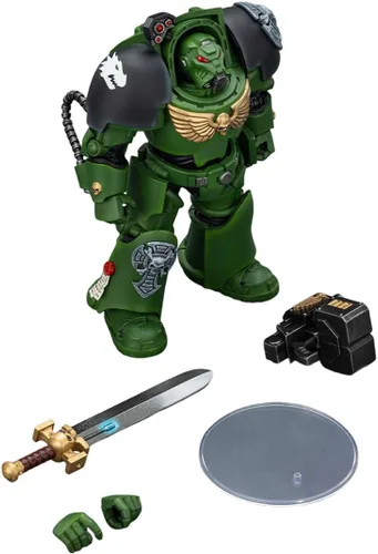 Vista 6 de JOYTOY Warhammer 40,000 1/18 Figura de acción Salamanders Terminator 1 con espada de poder y bolter de tormenta, modelo de colección de regalos