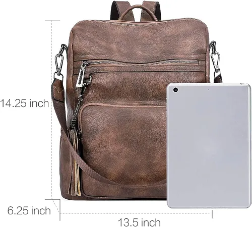 Vista 2 de CLUCI Mochila monedero para mujer, diseño de cuero, viajes, grandes señoras bolsas de hombro con borlas con imagen del producto cartera para mujeres