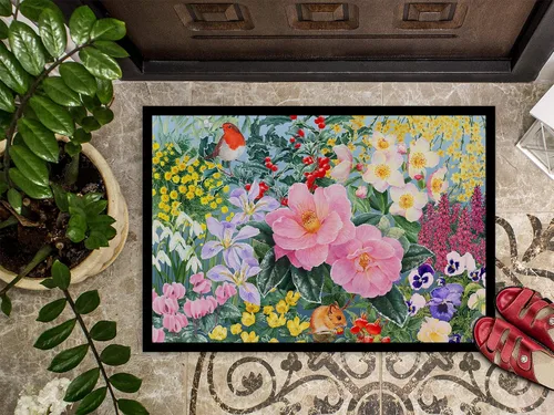 Vista 2 de Caroline's Treasures SASE0956JMAT - Tapete de invierno floral por Anne Searle para puerta delantera, 24 x 36 pulgadas, para interiores y exteriores