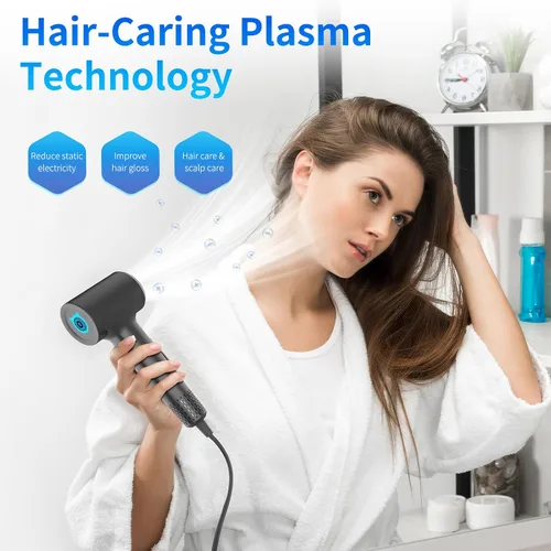 Vista 4 de BQSS Secador de pelo, 110000 rpm, secador de pelo iónico positivo negativo para mujeres, secador de pelo portátil de viaje con boquilla