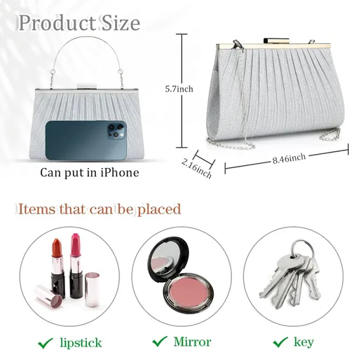 Vista 5 de YYW Bolso de mano para mujer, bolso brillante con asa superior, bolsa de noche, bolsa cruzada, bolsa de hombro para boda, fiesta, baile de graduación